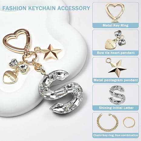 S Initial bokstav Nyckelring Väskberlocker för kvinnor | Söta glänsande accessoarer för plånböcker, handväskor, bilnycklar, ryggsäckar, muggar, telefoner, perfekt present till kvinnor S