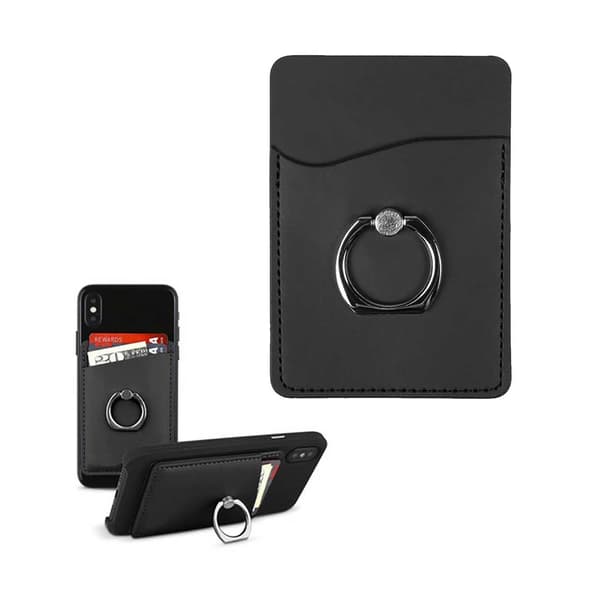 Universal læderkortholder med ring til mobiltelefon Sort sort black
