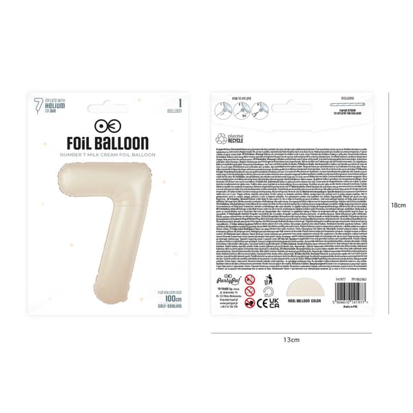 Folioilmapallo numero 8, kermanvärinen/beige, 100 cm beige