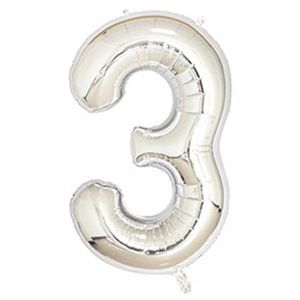 Suuri numeropallo hopea syntymäpäiväjuhliin 102cm - 3 silver