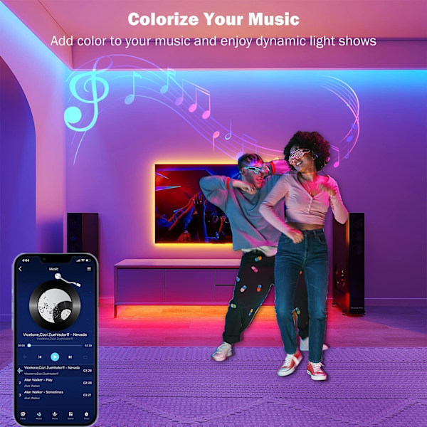 LED-slingor 30M (2 rullar om 15M) Bluetooth Smart App-styrning Musiksynkronisering Färgskiftande RGB LED-ljusslingor med fjärrkontroll
