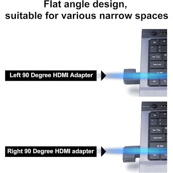 Set med 4 Vinklade HDMI-adaptrar - 90 och 270 Graders HDMI-koppling Hane till Hona Vertikal Platt Adapterfäste