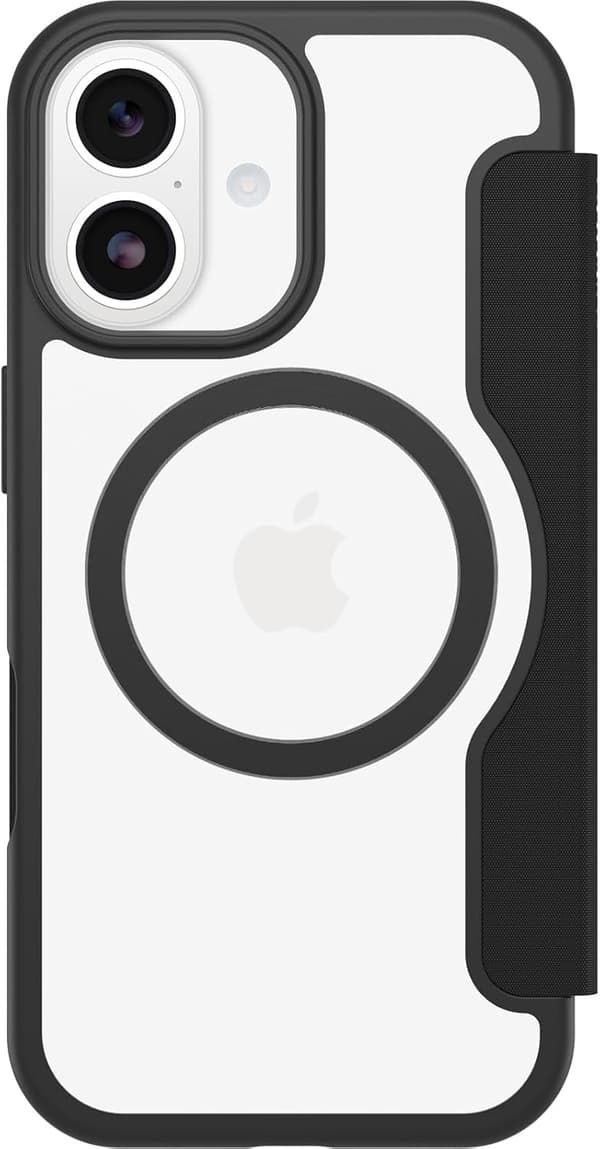 Otterbox React Series Folio MagSafe Cover til iPhone 17, Stødabsorberende Anti-Drop Cover med Kortlomme, Militærtestet Transparent/Sort iPhone 17