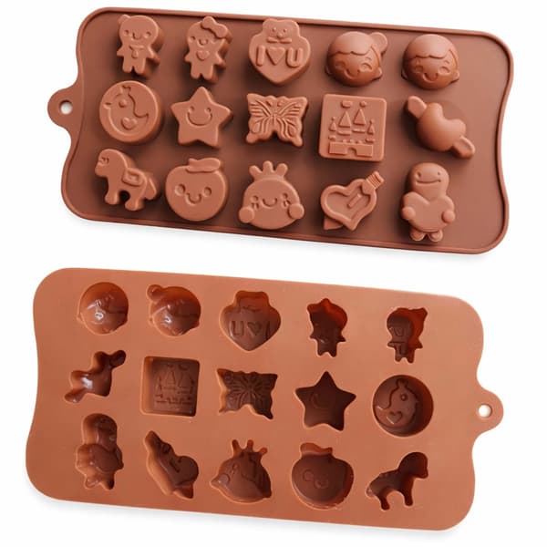 Silikoneform til chokolade og slik – 15 rum blandede figurer | 21,5x10 cm