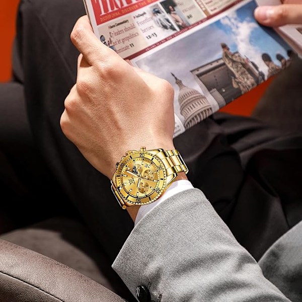 OLEVS Herrarmbandur Svart Gold Dial/Gold Band