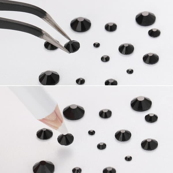 Sorte Flatback Rhinestones, Flatback Ædelstene Runde Sorte Krystal Rhinestones til Neglekunst Blandede 6 Størrelser (Sort)