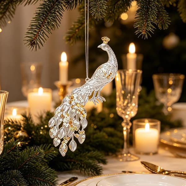 Julgransprydnad - Akrylpaljett Julgranshängare 10 cm (Påfågel)