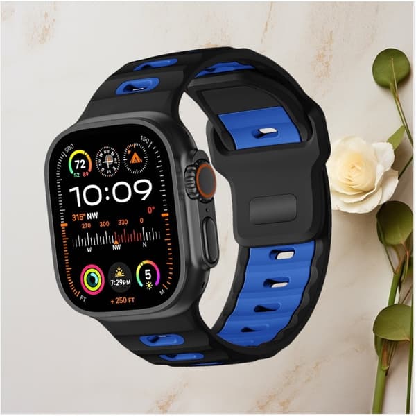 Stilfuld silikonerem til Apple Watch Series 1-10 Sort+Blå Black+Blue