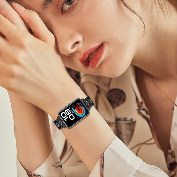 Slank diamant rustfrit stål urrem kompatibel med Huawei Band 8/9/10 Sort