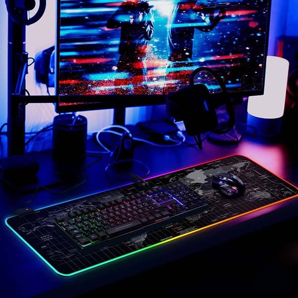 RGB Gaming Desktop Baggrundsverdenkort 80x30 sort black