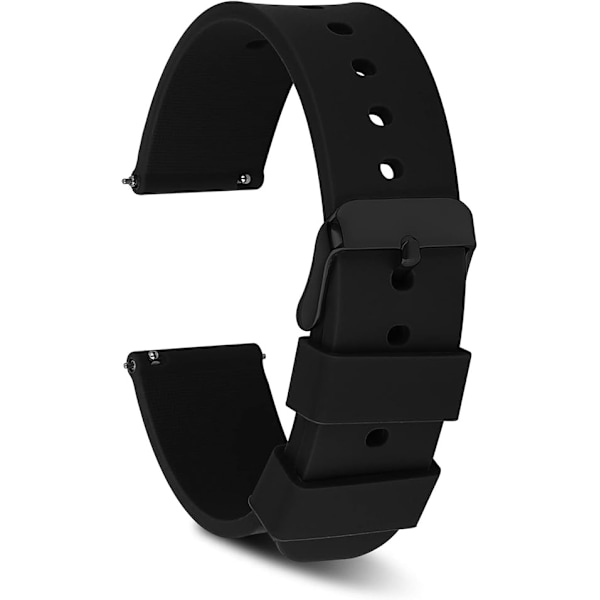 Silikonarmband till klocka, Snabb Vattentät Mjuk Gummiband Ersättningsremmar med Rostfritt Stål Silverspänne Smartklockarmband Sportklockarmband 18mm