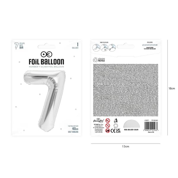 Folioilmapallo numero 7 hopea 40 cm silver