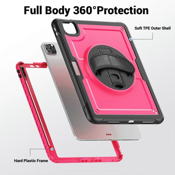 Til iPad Pro 11 (2024) M4 A2836 Etui Støtteben PC TPE Tablet Cover med Håndrem