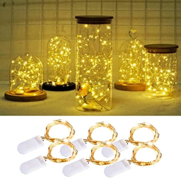 6-pack 1m Mini LED Ljusslinga Batteridriven Gul Gul yellow
