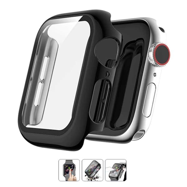 Etui Apple Watch 7 45mm Etui med hærdet glas Sort sort black