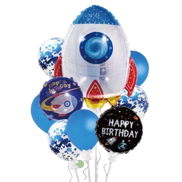 Ballongsett Bursdag Rom og Raketter | 9 Ballonger Blå blå blue