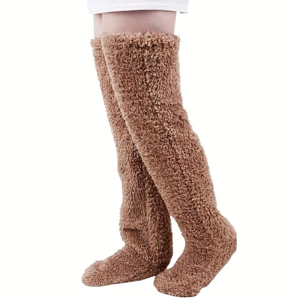 2-pack Vinterlånga Strumpor, Vinterbenskydd, Varmhållande Strumpor för Äldre, Brun Brown