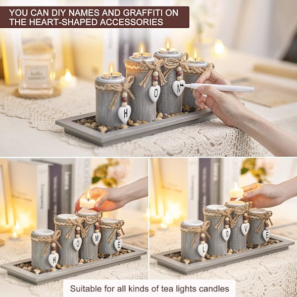 Ljusstake Set om 4 med Träbricka, Heminredning Vardagsrum Sovrum Dekoration Bröllop Julfest Ornament
