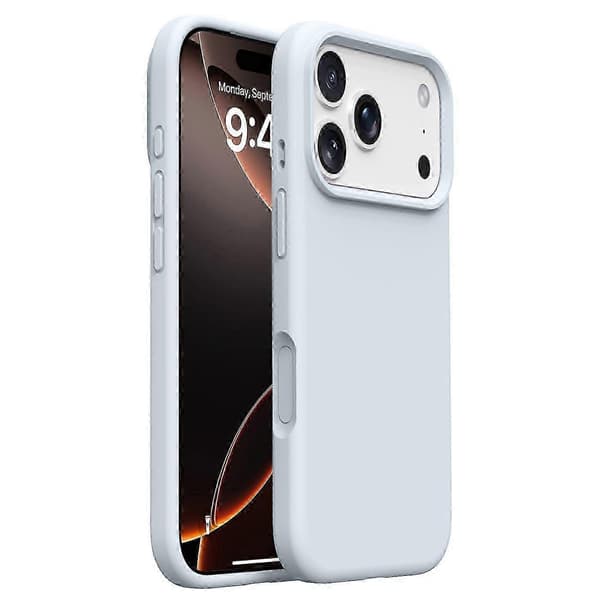 iPhone 17 Pro Max Fodral Mjukt Mikrofiberfoder, Flytande Silikon + PC-skydd Glacier Blue