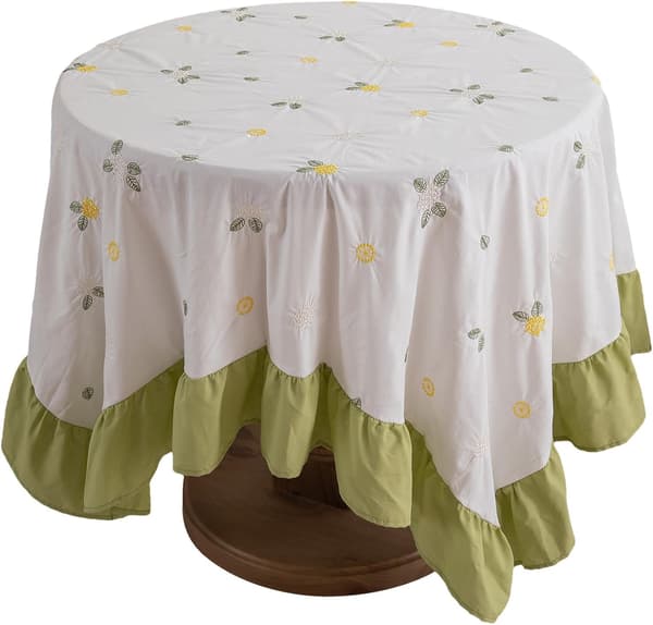 Rysjet duk rektangulær bomullsduk med volanger brodert blomsterduk for kjøkken, gårdshusbuffé, 79x59 tommer 150*200cm