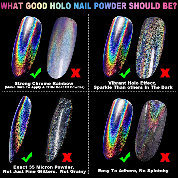 Holografiskt Nagelpulver Fint Regnbågs Holo Unicorn Spegel Laser Effekt Multi Krom Manikyr Pigment Glitter Damm för DIY Salong