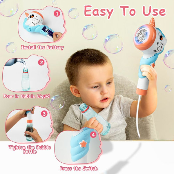 Bubbelmaskin för Barn, Portabel Ljus-Upp Bubbelstav med Ljud På/Av 280ml Bubbellösning