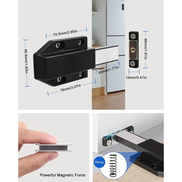 Magnetisk tryklås til åbning af døre, 4 stk., dæmper til døre, skabe, tryk for at åbne til skuffesystemer, sort