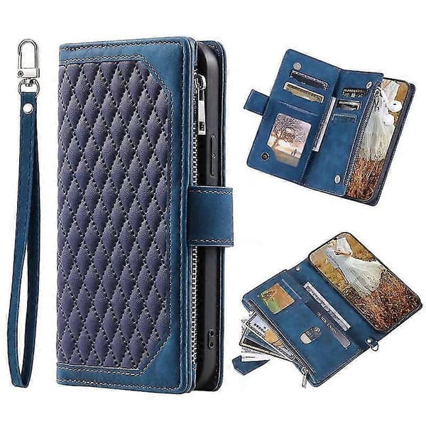 Plånboksfodral Kompatibelt Med Iphone 14 Pro Max/14 Pro, Rombs PU Läder + Mjuk TPU Ram Skydd Med Snodd