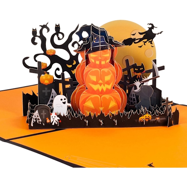 3D Halloween-kort, Pop op-græskar og -spøgelse, Foldekort med kuvert til Halloween