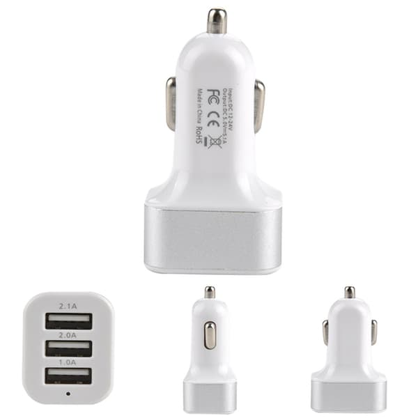 Universell billaddare med 3 USB 5.1A vit white