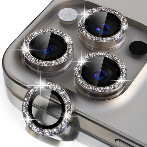 iPhone 15 Pro/Pro Max Kamerabeskyttelse Bling Glitter Titan Grå gray