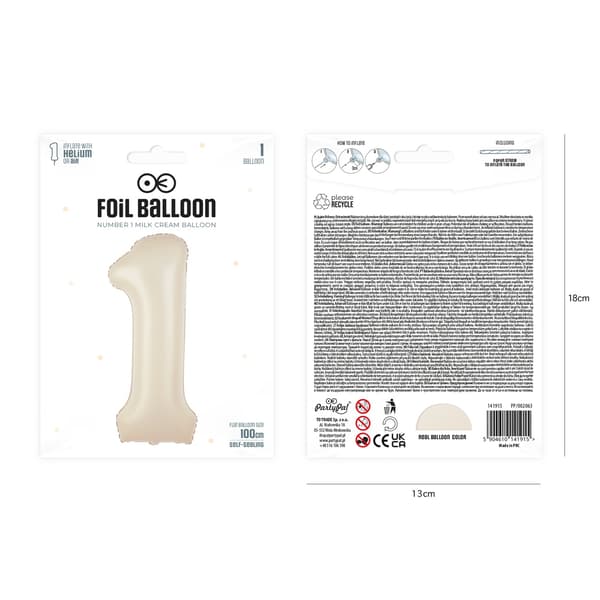 Folioilmapallo numero 2, kermanbeige, 100 cm beige