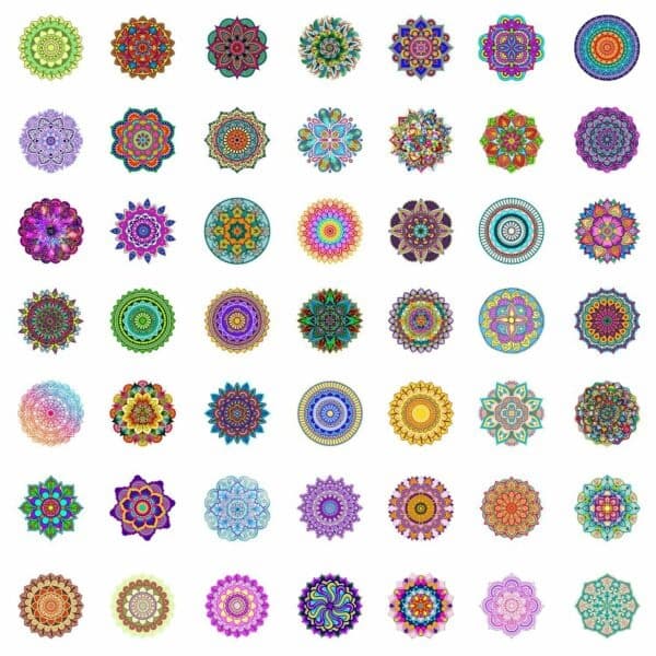 50 kpl Zen Mandalas -tarroja monivärinen multicolor
