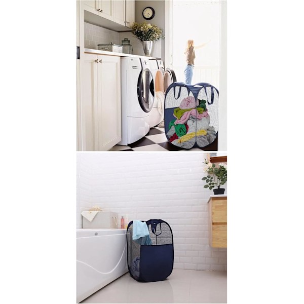Vikbar Tvättkorg 75L Stor Tvättkorg, Portabel Hopfällbar Tvättkorg för Sovrum och Badrum, Marinblå