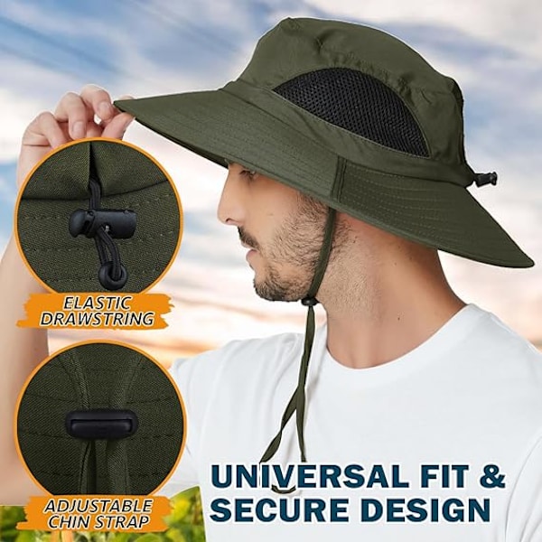 Unisex Solhat, Vandtæt Hat, Sammenfoldelig, Armygrøn