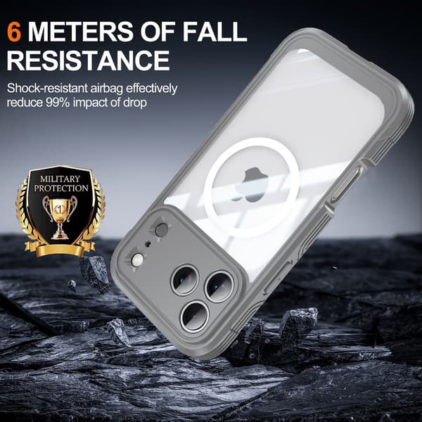 Treproof 9H Glas Mobilcover Kompatibel med iPhone 17 Pro - Grå TPU+PC, Magnetisk, Stød- og Ridsefast