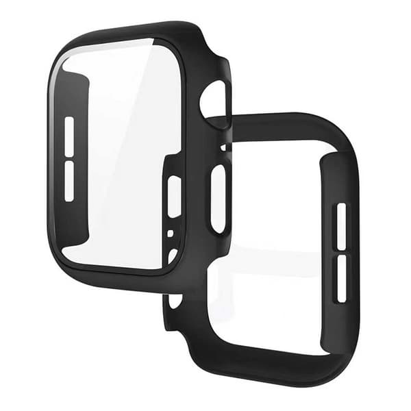 Etui Apple Watch 7 41mm Etui med hærdet glas Sort sort black