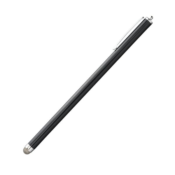 Ekstra lang kapacitiv styluspen i legering med ledende stofspids og klips, sort Black