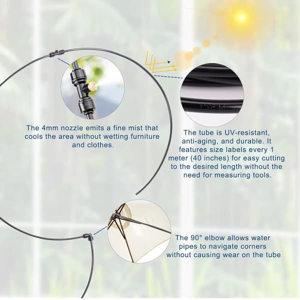 Terrassdimsystem, utomhusterrassdimslang, terrassdimsystemkit, dimmunstycken med T-koppling (10M)
