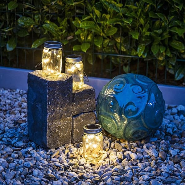 3 solcellelamper i glas med 8 LED'er, solcellelampe til terrasse