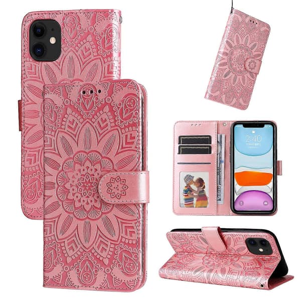 Kohokuvioitu auringonkukka-nahkakotelo iPhone 12 minille