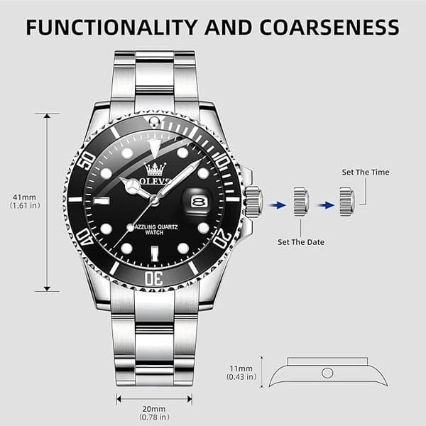 OLEVS Miesten Kellot Musta black Dial/Silver Band