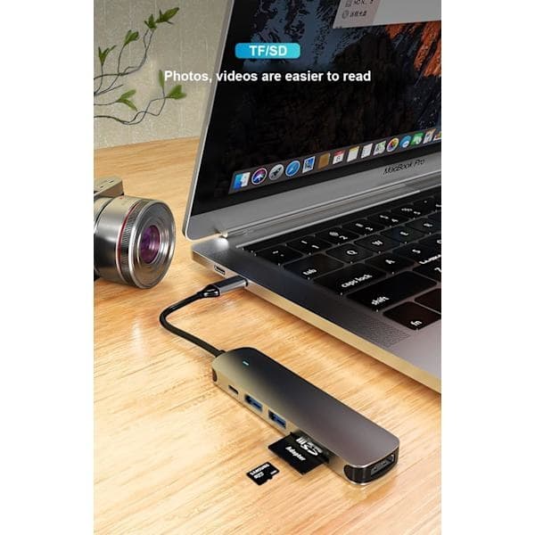 USB C HDMI-hubb, Ms Lula 6-i-1 USB C-hubbadapter med 4K vid 30Hz