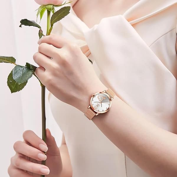 OLEVS Dame Ultra Tynde Armbåndsure White Dial/Rose Gold