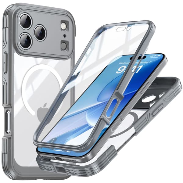 Treproof 9H Glas Mobilcover Kompatibel med iPhone 17 Pro - Grå TPU+PC, Magnetisk, Stød- og Ridsefast