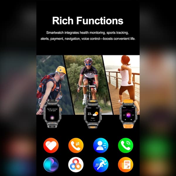 Multifunktionell Smartwatch med Hälsoövervakning och Bluetooth-samtalsfunktioner Kompatibel med Android och iOS Svart Black
