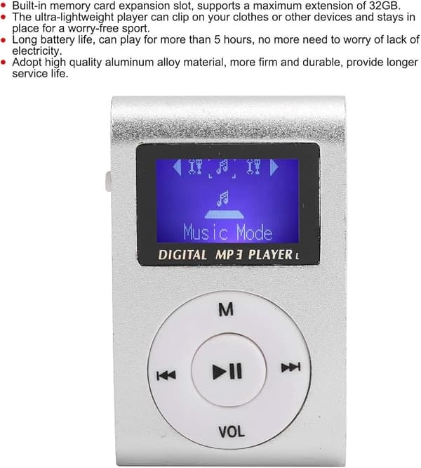 Bärbar Mini MP3-spelare för sport med bältesklämma