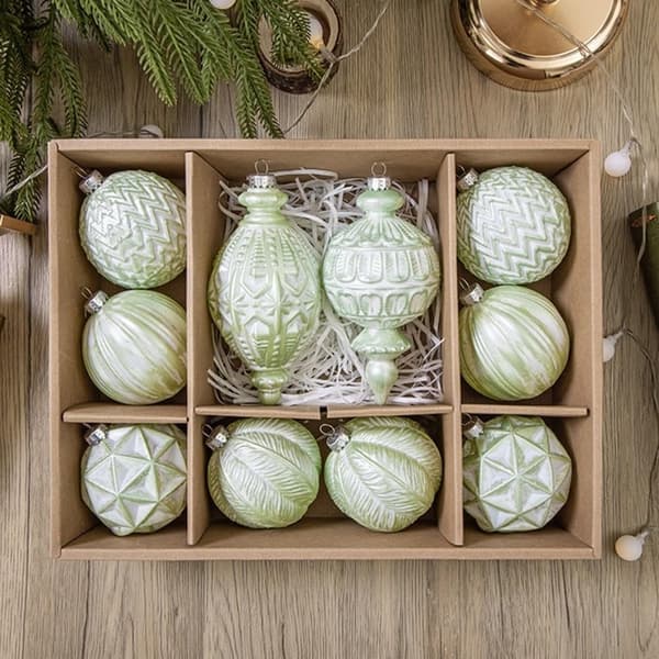 Gröna julgranskulor 10-pack 8 cm, målade hängande plastkulor Green