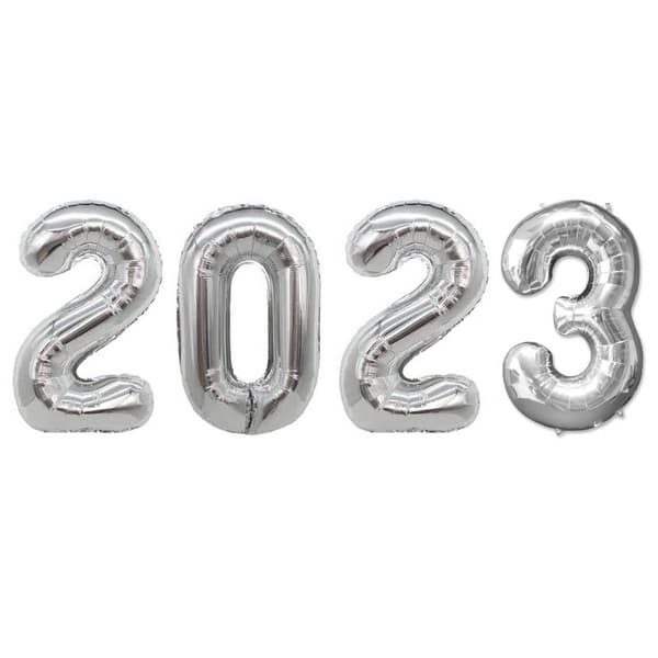 2023-numeropallot hopeanvärisinä uudenvuoden juhliin 102cm SUURI silver