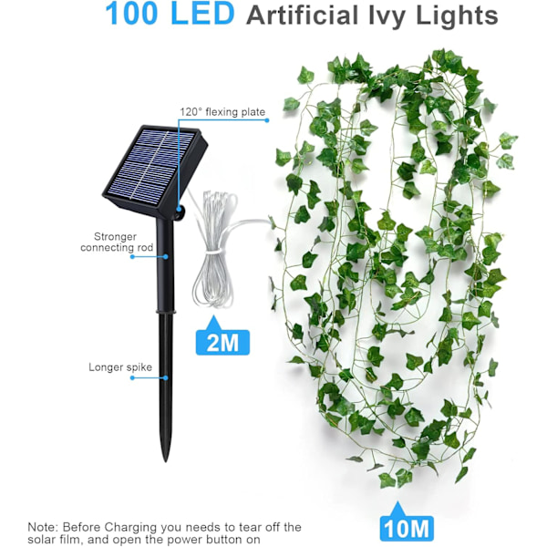 Solcellsstränglampor Utomhus 100LED 12M Girlang Fe-lampor Konstgjorda Murgröna Blad 8 Lägen LED Murgröna Vinranka Stränglampa Vattentät